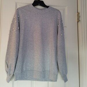 Francesca's Gray Beaded Shoulder Sweatshirt